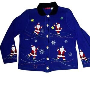 Christmas Santa ice skating Cardigan holiday sweater women large petite